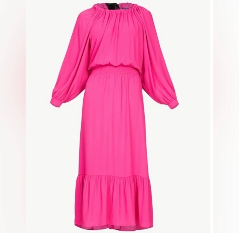 NEW NWT SCOOP BRAND Pink Midi Dress SIZE XL BLACK BOW DETAIL WEDDING GUEST DRESS